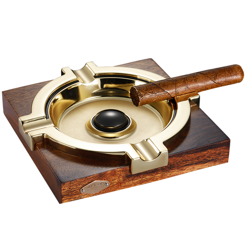 Regal Square Cigar Ashtray - Luxury Rosewood Base with Alloy Cigar Rests